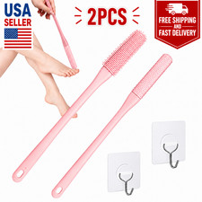 2 Pack Toe Cleaning Brush,Silicone Foot Scrubber for Shower with 15.7" Long Hand
