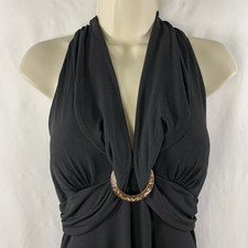 Vestido midi halter con junta tórica My Michelle para mujer Y2K talla M negro tortuga espalda abierta