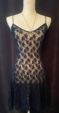 Vintage 1990s Full Slip Suavette Lace Trim Noir Coquette Gothic lingerie size M
