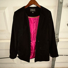 Sag Harbor Women  s Blazer Jacket Button Front Pockets Lined Long Sleeve 10 Black