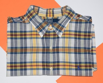 VTG POLO RALPH LAUREN SHORT SLEEVE CHECK SHIRT XL / CLASSIC FIT P2P 26.5'' MINT