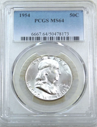 1954 P Franklin Half Dollar PCGS MS64 Frosty White 95% FBL PQ New Holder #Y281H