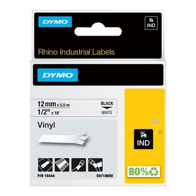 DYMO Rhino-Industrie-Vinyletiketten   12 mm x 5,5 m   schwarz auf weiß   selbstk