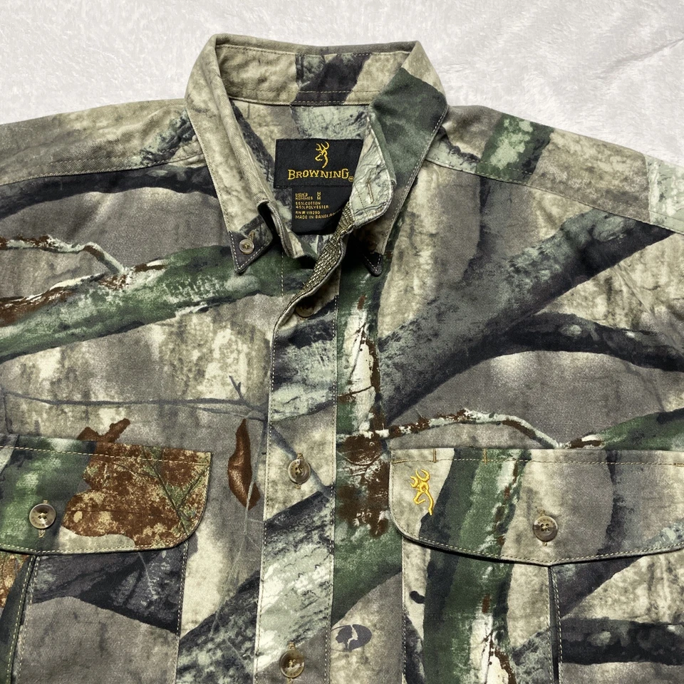 Browning Reactar Mossy Oak Treestand Camo Button Down Hunting Shirt Mens Med.  B - Image 2 of 4