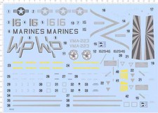1/18 AV-8B Harrier II Jet US Marine VMA-223 Bulldogs Markings Water Slide Decal