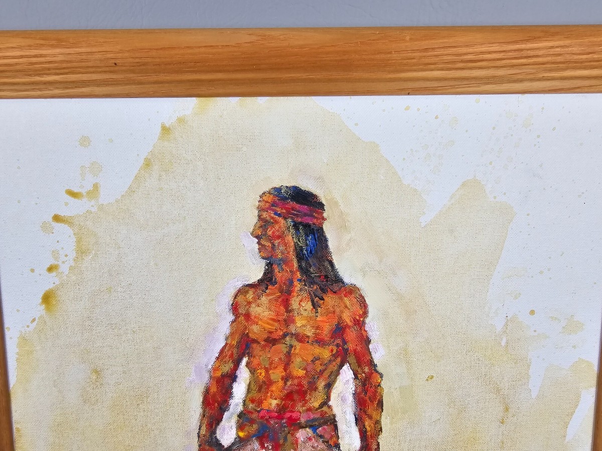 2 Original Native American Indian & Western Cowboy Art Painting