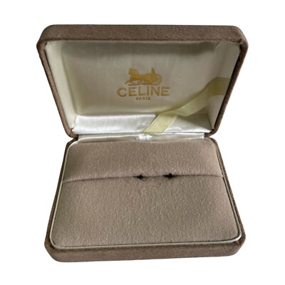CELINE Jewelry Box Beige Accessory Ring Case Black Pouch