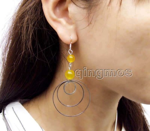 OFERTA Moda Verde 8-10mm Jade Natural y 3 piezas Anillo de Metal 3.5"" Pendiente-617 - Imagen 16 de 35