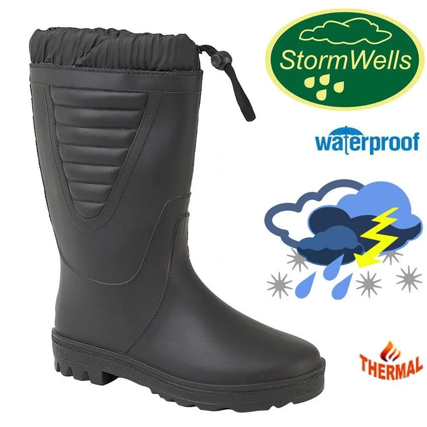 Stormwells Polar Wellington Boots Tie Top Waterproof Thermal lined Wellies Shoes - Image 2 of 4