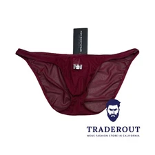 N2N Bodywear Men burgundy red sheer mesh swim bikini swimwear underwear M L XL