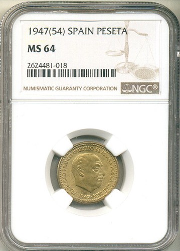 SPAIN 1947(54) PESETA NGC MS 64 - Picture 3 of 4