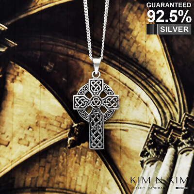925 Sterling Silber Keltenkreuz Anhänger Halskette Massiv  Qualität