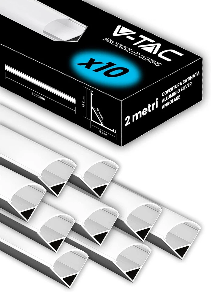 Profilo alluminio per led con diffusore 2mt kit da 5pz-10pz - Immagine 2 di 4