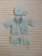 Vintage Play Rites Infant Crochet Blue Baby Layette Taiwan EUC