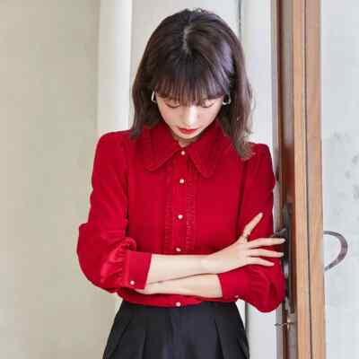 camicia maglia blusa donna camicetta maniche raso rosso elegante