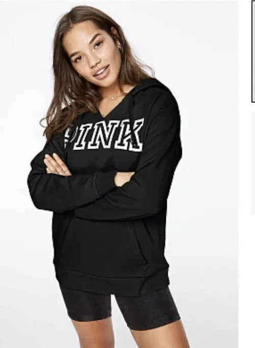 UNDERCOVER MAGLIONE Victoria’s Secret ROSA CAMPUS con cappuccio maglione logo nero oversize piccolo