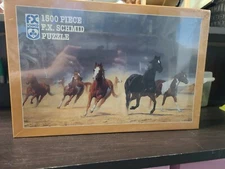 New Sealed FX Schmid 1500 Piece Puzzle Wild horses Horse Black Mesa Vintage 1995