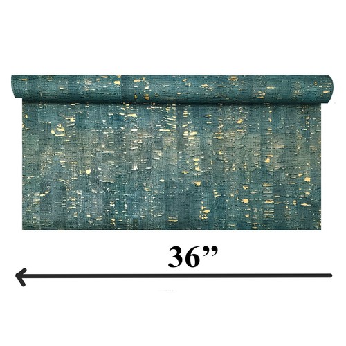 real natural cork Wallpaper green gold metallic striped textured wallcoverings - Picture 3 of 11