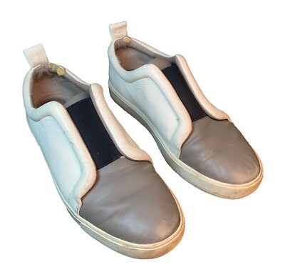 VINCE Caden Colorblock Slip-On Leather Sneakers Black/White/Gray Womens  Size 9M