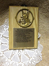 For BABY'S BAPTISM Wooden Wall Plaque w/Metal Plate 4 1/4" x 6"
