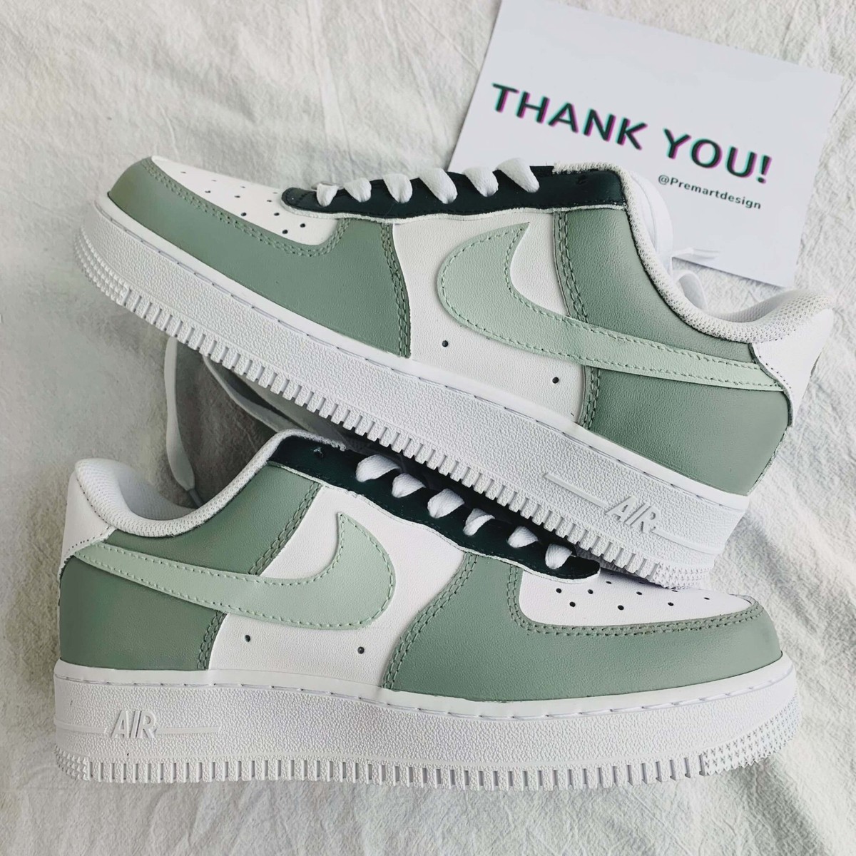 Air Force 1 Custom White Shoes Sage Calming Green Forest