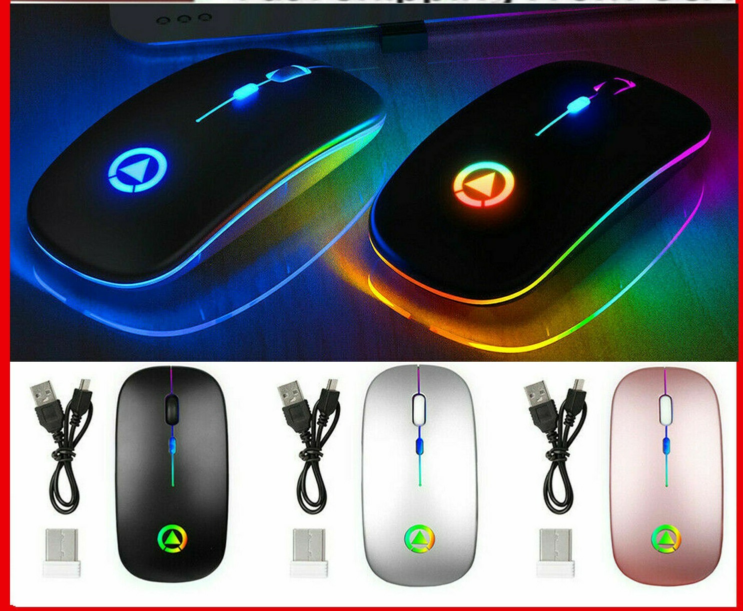 Wireless RGB USB Rechargeable Mouse for Dell HP Apple Acer PC Laptop-image