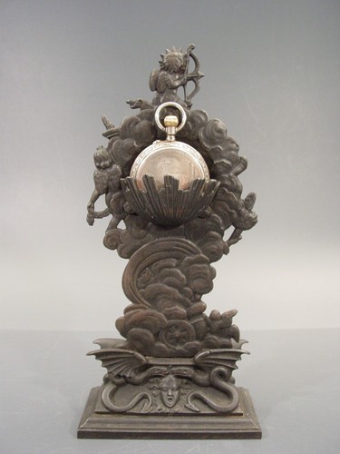 antique KPEG BERLIN Iron cast Pocket Watch Stand Georg III decor Angels Zodiac - Picture 4 of 14
