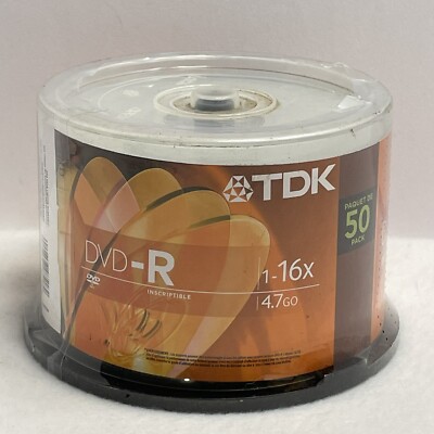 TDK DVD-R 1-16x speed 4.7 GB Recordable Discs Disks 50 Pack Spindle NEW