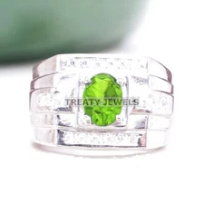 Peridot Oval Cut Gemstone With 925 Sterling Silver Ring For Men's #A449