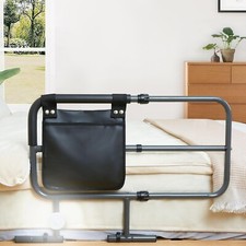 BNEHS Bed Rail for Elderly Adults Motion Sensor Light Storage Pocket Dark Grey