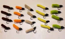 Fly Fishing Flies, 20 Beaded Dust Mop Fly - 5 colors - size 10 Barbless Jig hook