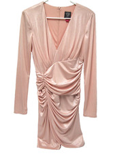 Vince Camuto Womens Dress 6 Pink Metallic Jersey Wrap Ruched Cocktail Long Sleev