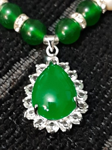 Fresh Water Pearls & Jade 925 Sterling Silver Necklace Hand Strung Pearl Jewelry - Picture 4 of 6