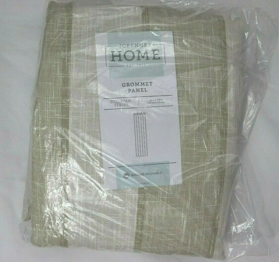 JCP 108 дюймов Sullivan Stripes Rafia хаки бежевый цвет слоновой кости затемненная шторная панель - Изображение 4 из 4