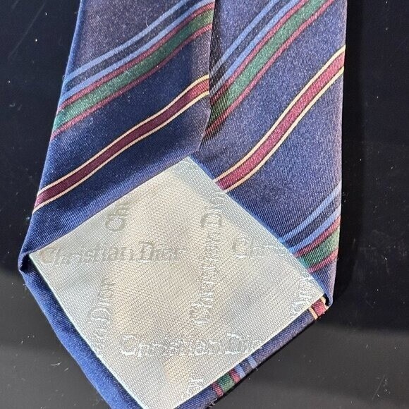 Dior Mid Century Modern Ties Neckwear Tie 100% All Silk Dark Blue Green Gold thumbnail 5