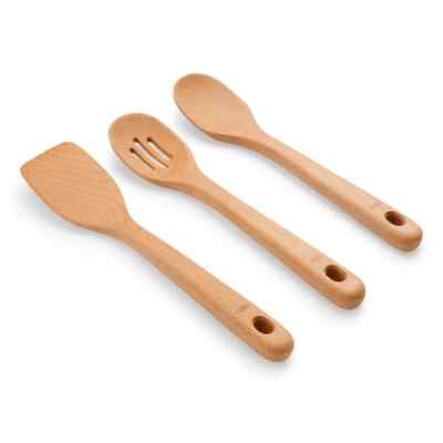 OXO 3pc Wooden Utensil Set:Turner, Spoon&Slotted Spoon for Kitchen Use,Brown
