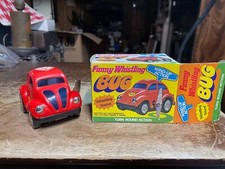 1970's FUNNY WHISTLING VW BUG Wind-up Action Toy Red Volkswagen Original Box New