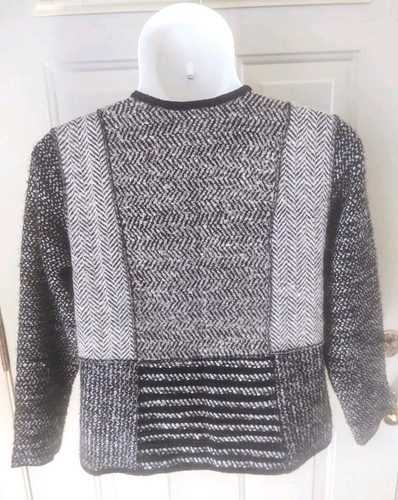 Tweed Black&White Silver Thread Patchwork Lined Jacket Coldwater Creek S NWT - Picture 2 of 7