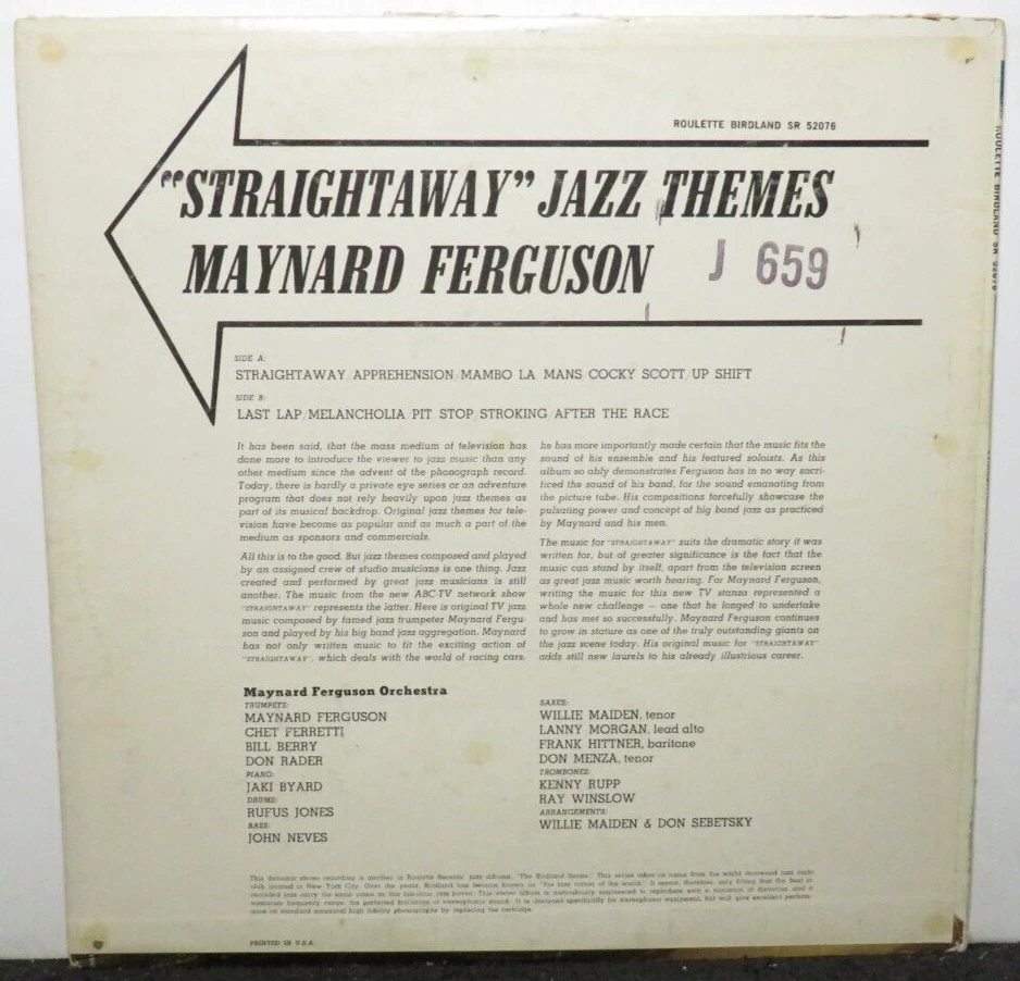 MAYNARD FERGUSON STRAIGHTAWAY JAZZ THEMES (VG+) SR-52076 LP VINYL RECORD - Image 3 of 4