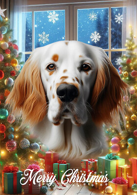 English Setter Orange Belton Merry Christmas Flag