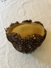 Vtg NEW Yellow Felt Pillbox Hat With Pheasant Feathers READ