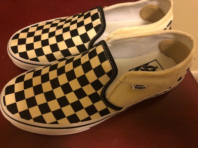 VANS WOMEN'S 7.5 CHECKERBOARD BLACK / OFF WHITE ASHER SLIP ON SNEAKER | eBay