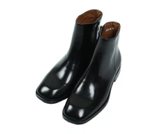 Men's Black Square Toe Korean Retro Cowhide Leather Zipper Chelsea Boots Shoes