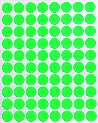 Neon Green Dot Stickers in Various Sizes (8MM-38MM) Color Label in 15 Sheets 