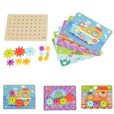 Tooky Toy Drewniana zabawka TK352 Gra na koła zębate 19 sztuk, Gra wtykowa, Gra motoryczna