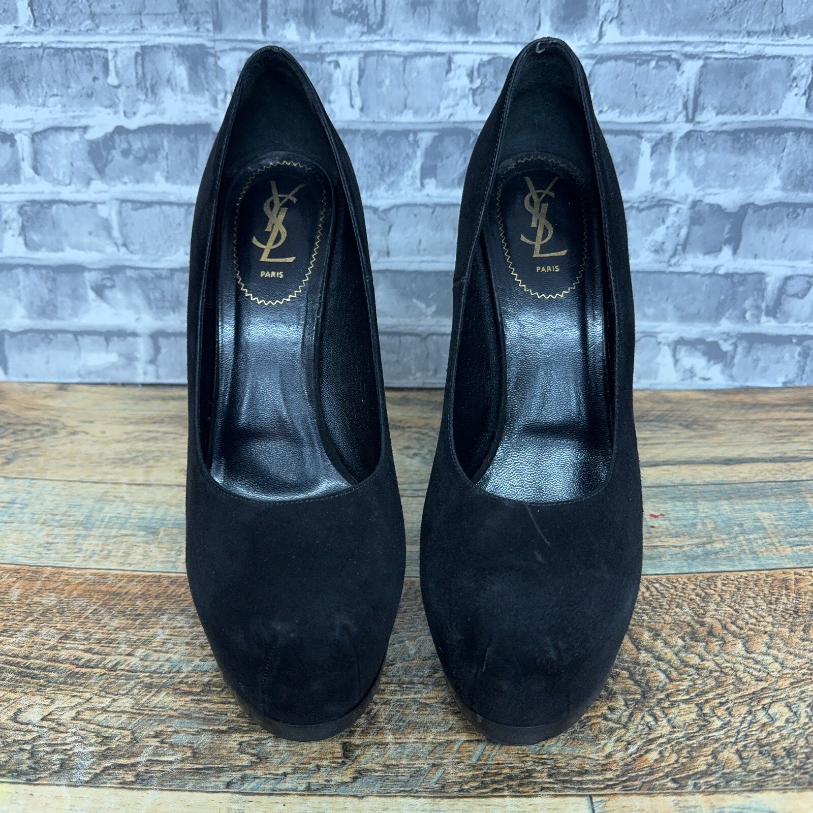 Scarpe decolte Yves Saint Laurent Tribtoo nere tacco alto scamosciate plateau donna 41 5