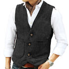 <!--F#f_0-->Hunting Mens Tweed Waistcoat Herringbone Vintage Vest Groomsman Wool Wedding 3XL<!--F/-->