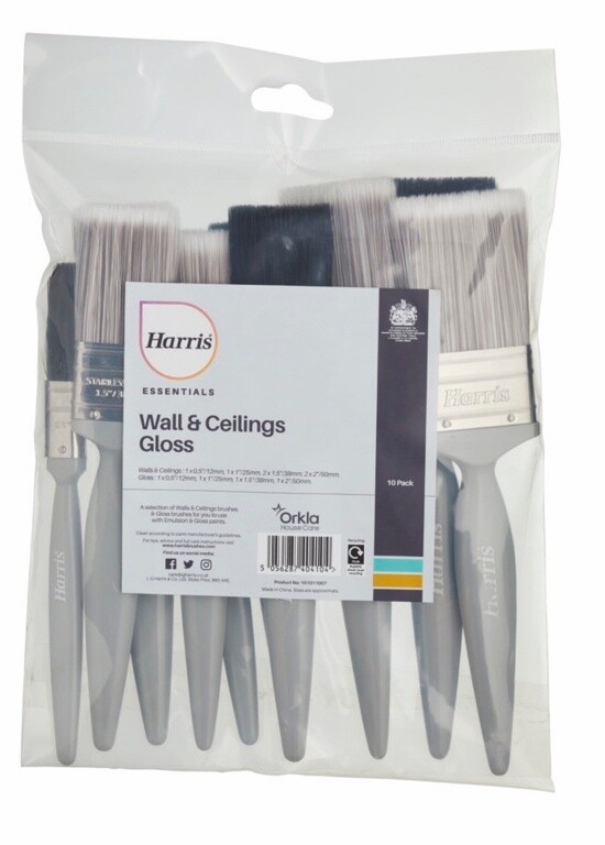 Harris White/Grey/Black Essentials Walls & Ceilings & Woodwork Gloss Paint Brush (10 Pack) Lgh-101011007 - Image 7