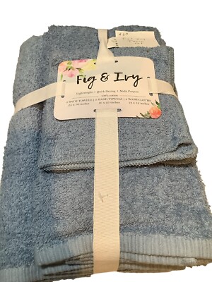 Fig & Ivy 6 Piece Bath Towel Set Sky Blue 100% Cotton NEW WITH TAGSi