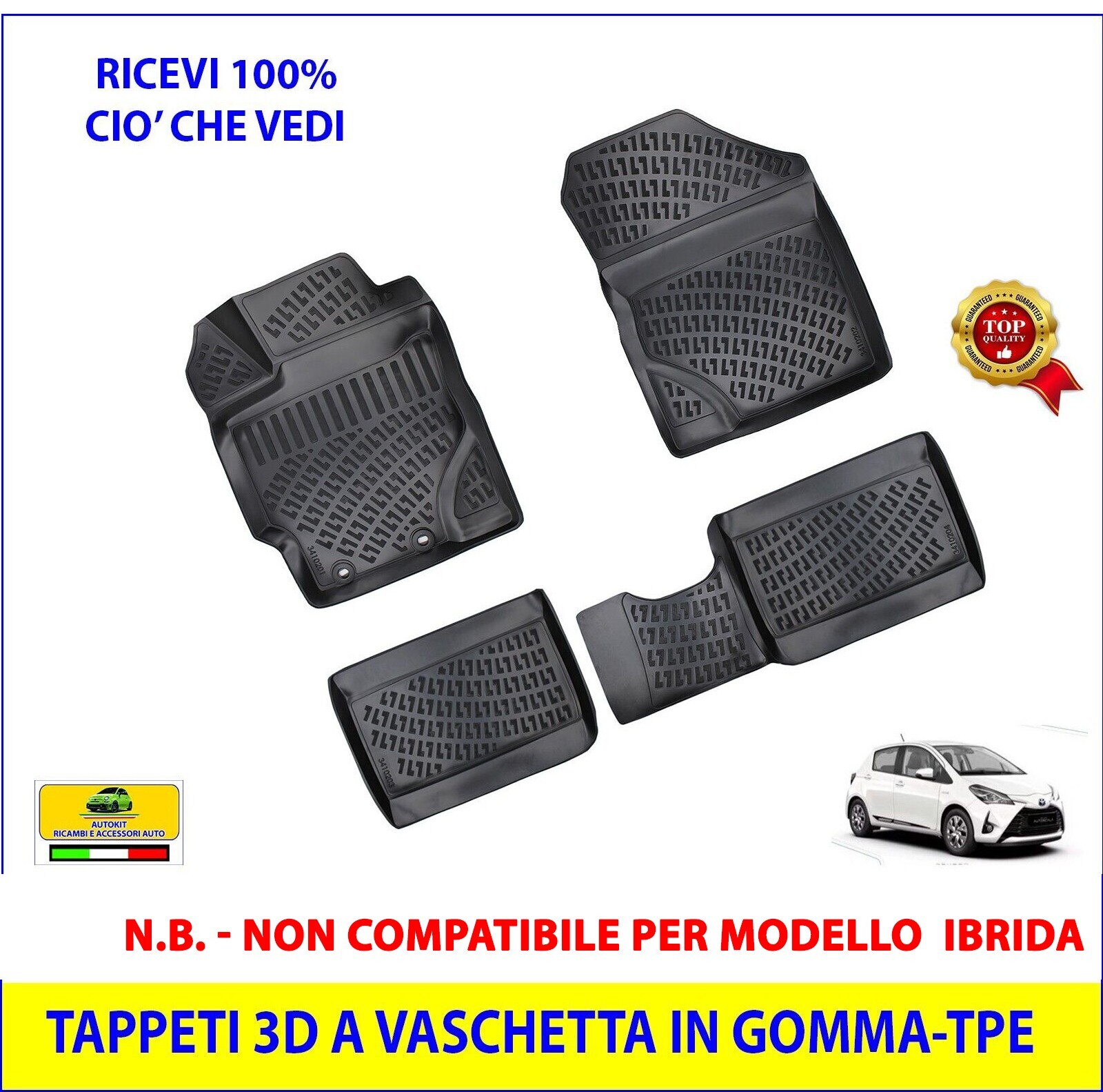 AUTOKIT - Tappeti Tappetini Auto 3d a Vaschetta Gomma Compatibili Yaris 2011-2020 - Miniatura 2